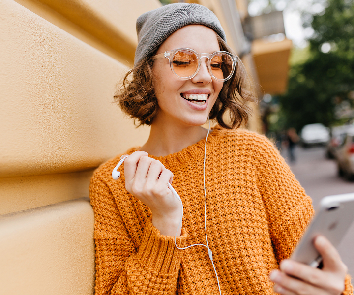woman using headphones